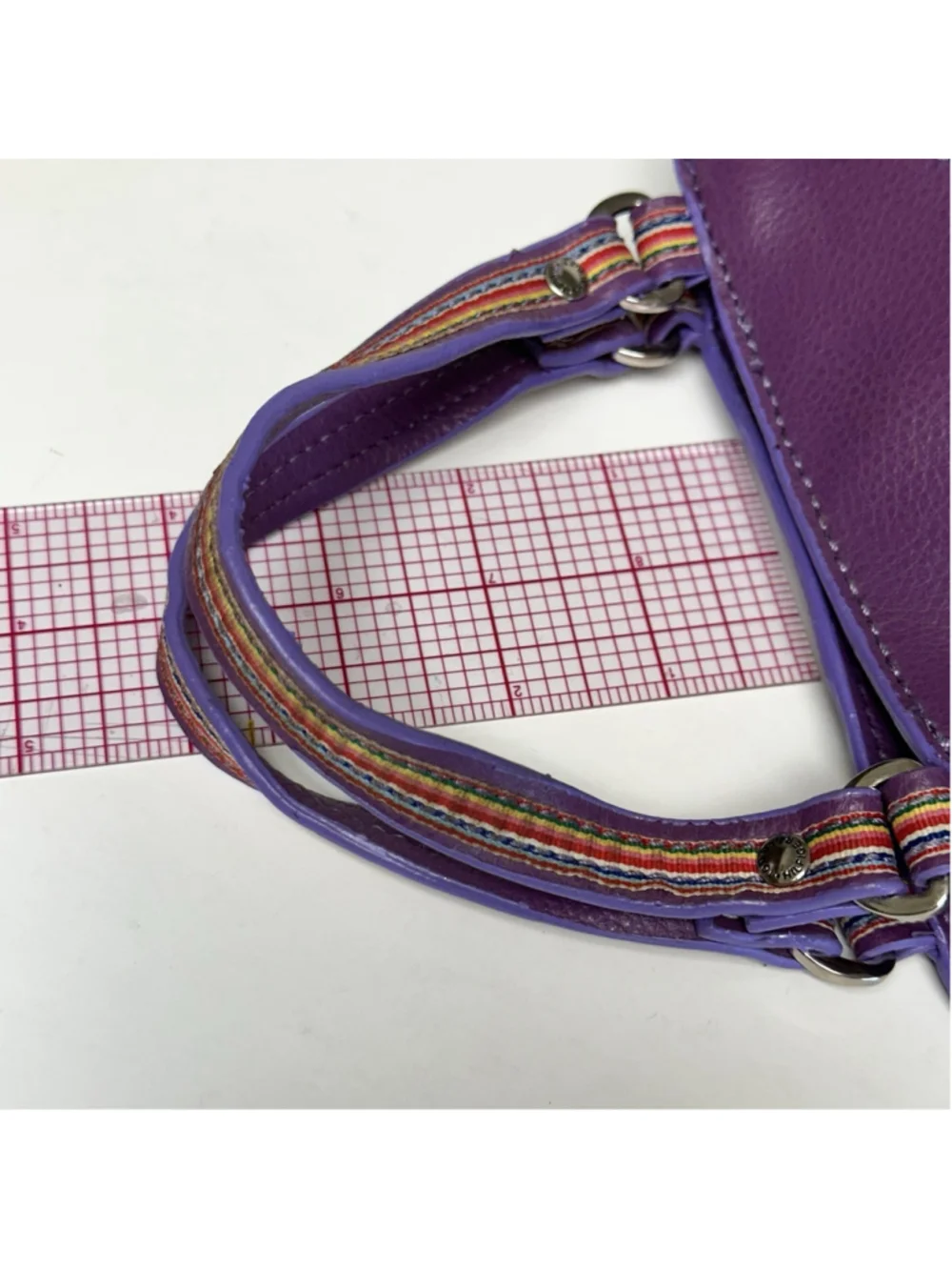 Vintage Y2K Tommy Hilfiger Purple Small Handbag Satchel Rainbow Stripe